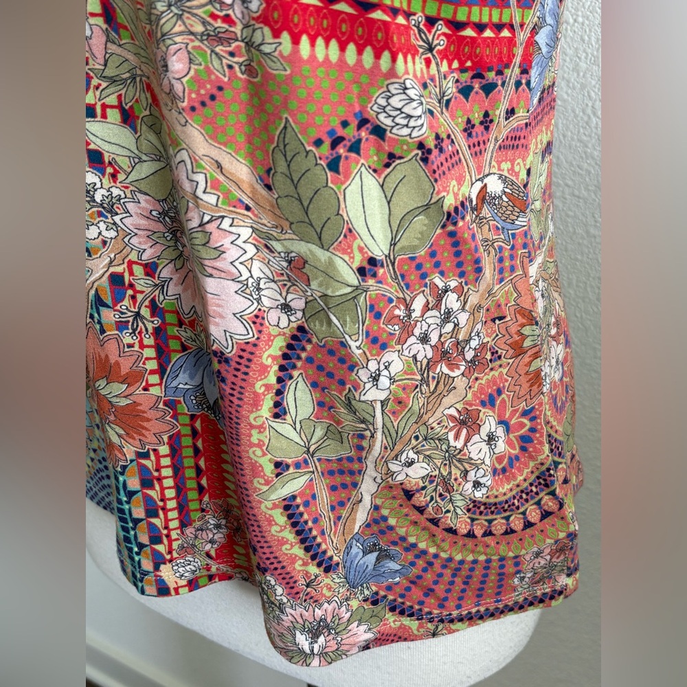 JOHNNY WAS Catalina Block T-Shirt Colorful Floral Short Sleeve Tee Boho Size XS - Picture 2 of 7